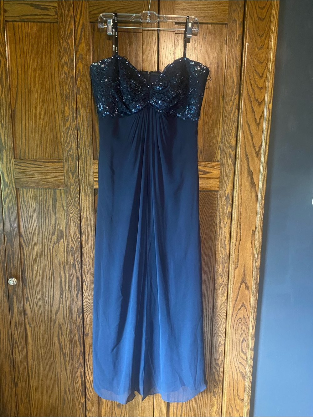 Tadashi collection navy blue dress with sparkling sequin-embelli & sequin jacket
